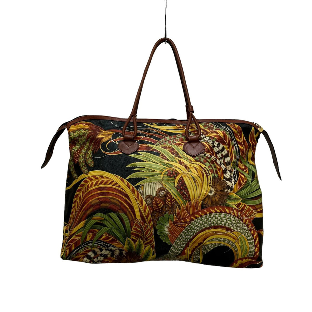 Salvatore Ferragamo Multicolor Brocade Leather 2Way Shoulder Satchel Brown